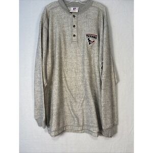 VTG Pro Edge HOUSTON TEXANS Gray Henley Fleece Men's Medium NFL‎ Sweater K1263 *